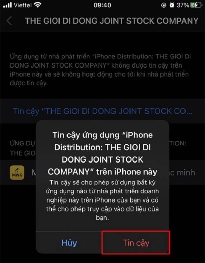 cài đặt ứng dụng không xác định iphone