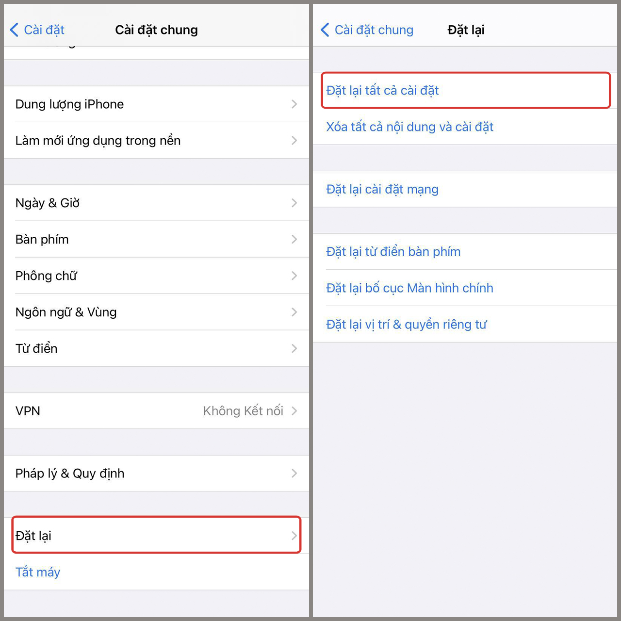 Đặt lại tất cả cài đặt Đặt lại tất cả cài đặt