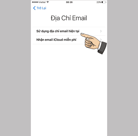 ​Chọn sử dụng email hiện tại