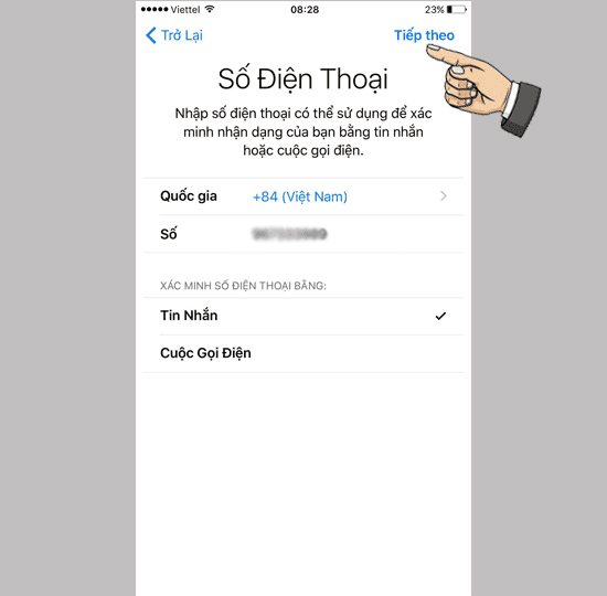 ​Nhập số điện thoại để xác minh tài khoản